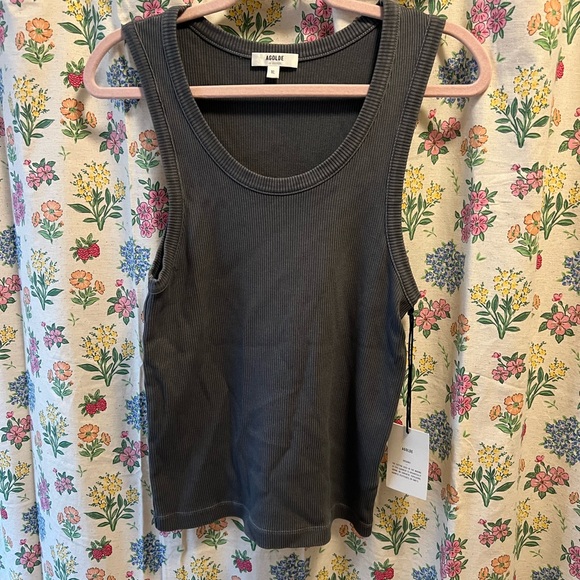 Agolde Gray Ribbed Tank Top - Picture 1 of 5